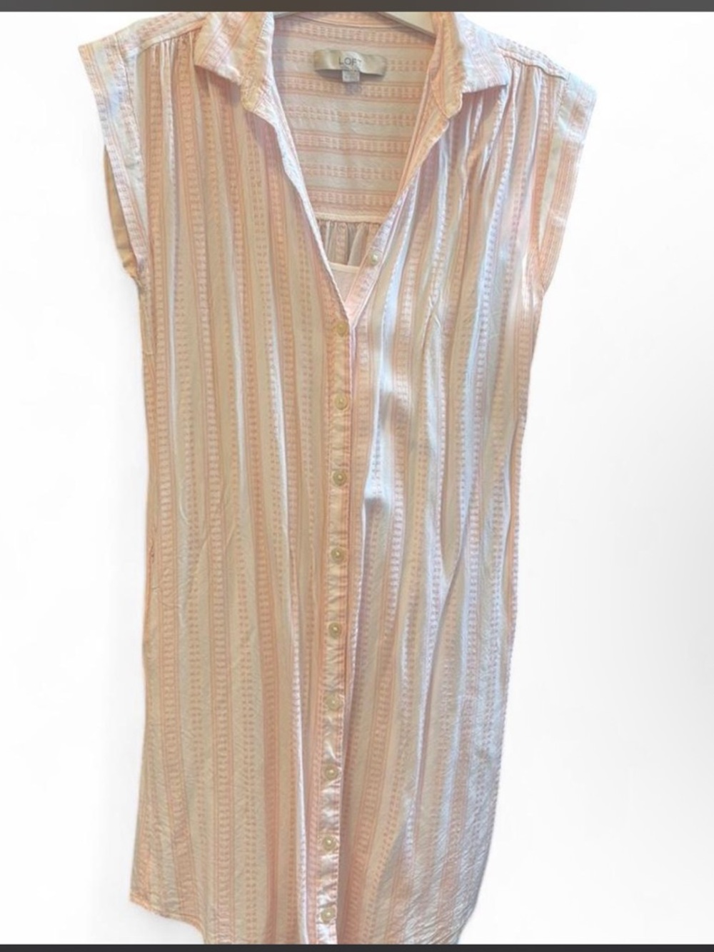 LOFT Pink and Cream Textured Striped dress